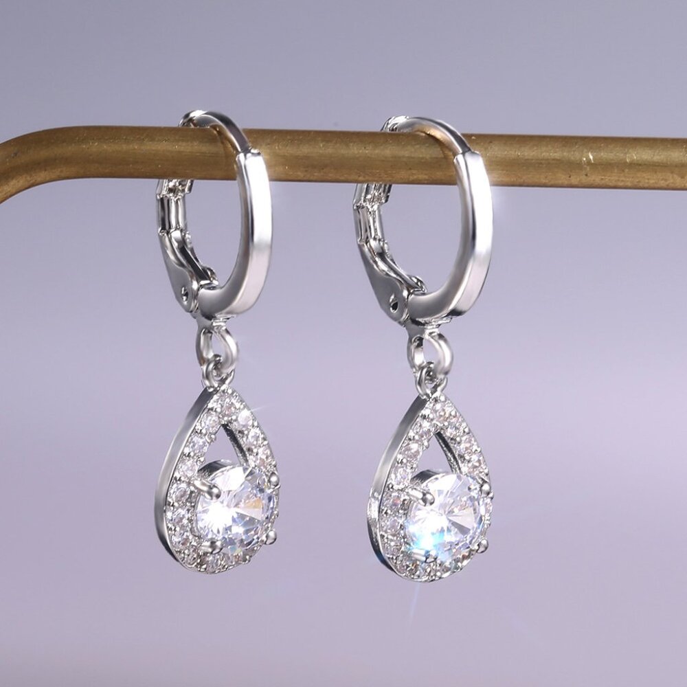 925 Silver Plated Fashionable CZ Earrings For Women, FB16FA1148 - Picture 6 of 7